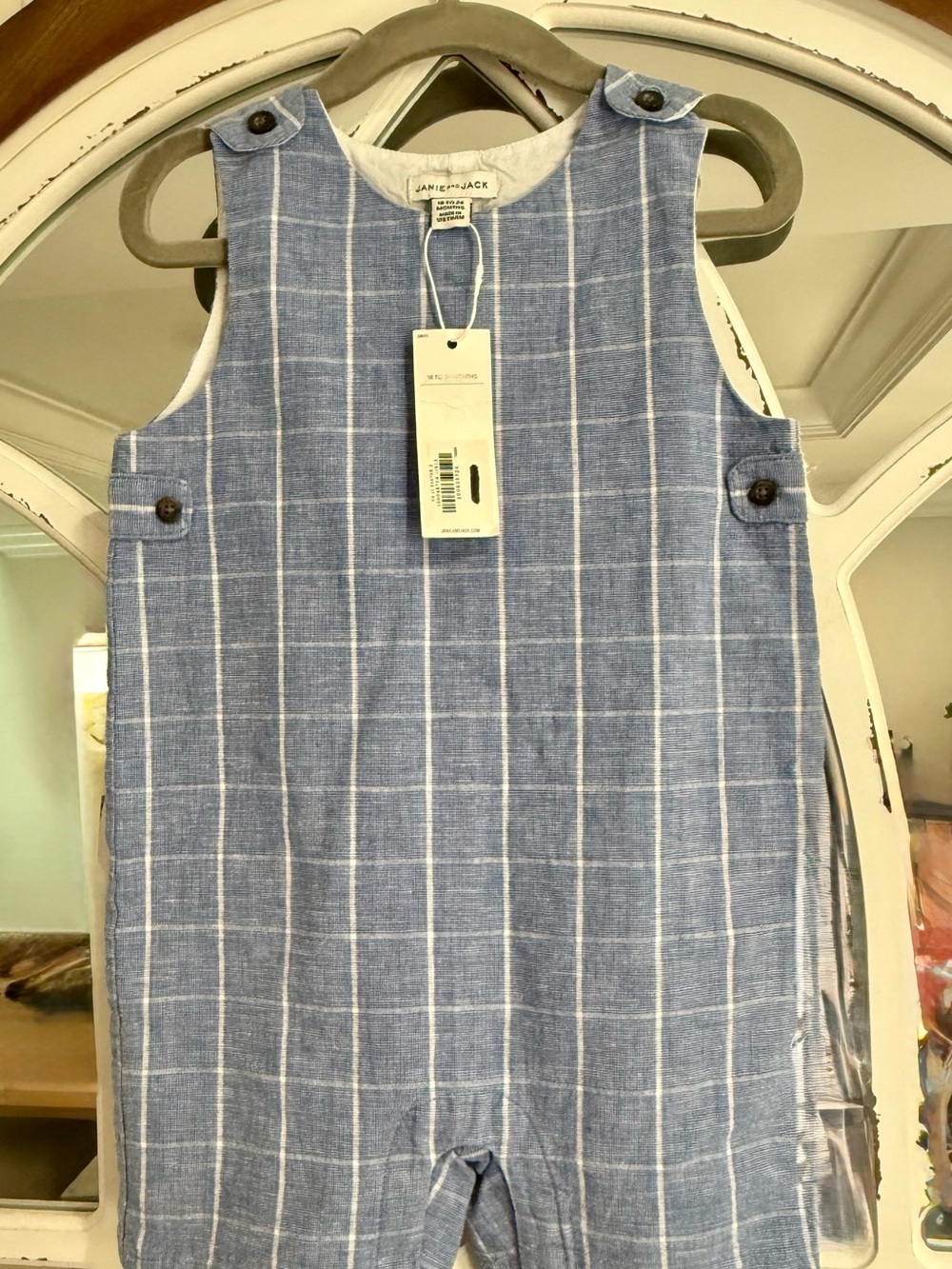 Janie and Jack Light Blue Windowpane Romper